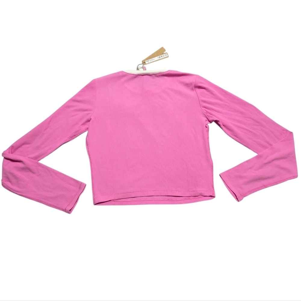 SKIMS Soft Lounge Ringer Long Sleeve Crop Top Shirt Blush Multi Pink Xlarge NWT - Picture 3 of 4